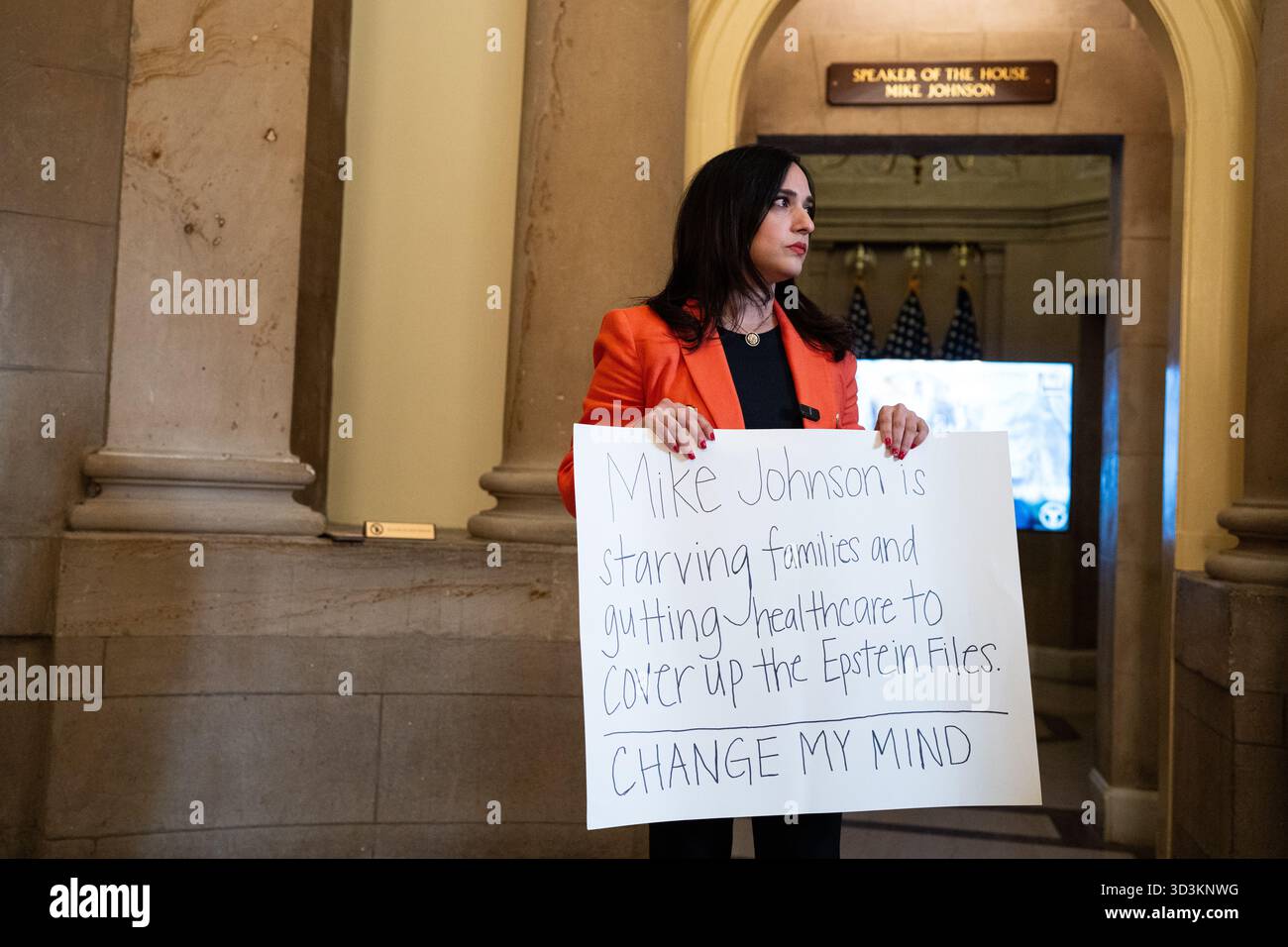 UNITED STATES - NOVEMBER 6: Rep. Yassamin Ansari, D-Ariz., holds a sign ...