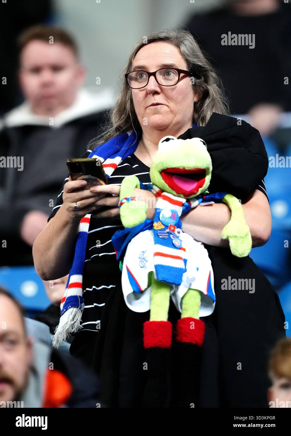 Texas Rangers Frog A Rangers fans with a toy frog in the stands ahead of the UEFA Europa ...