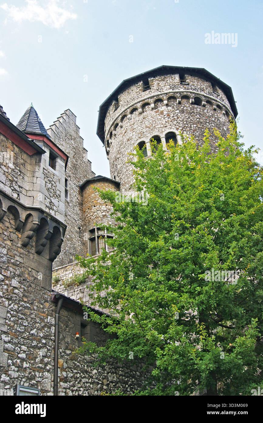 Stolberg Castle tower with machicolation. Symbol of medieval fortress ...
