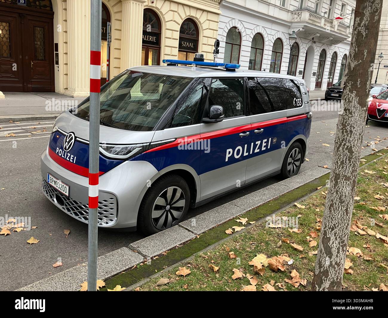 Electric Volkswagen ID.Buzz van used by the Austrian Police in Vienna - Smartphone Captured Stock Image