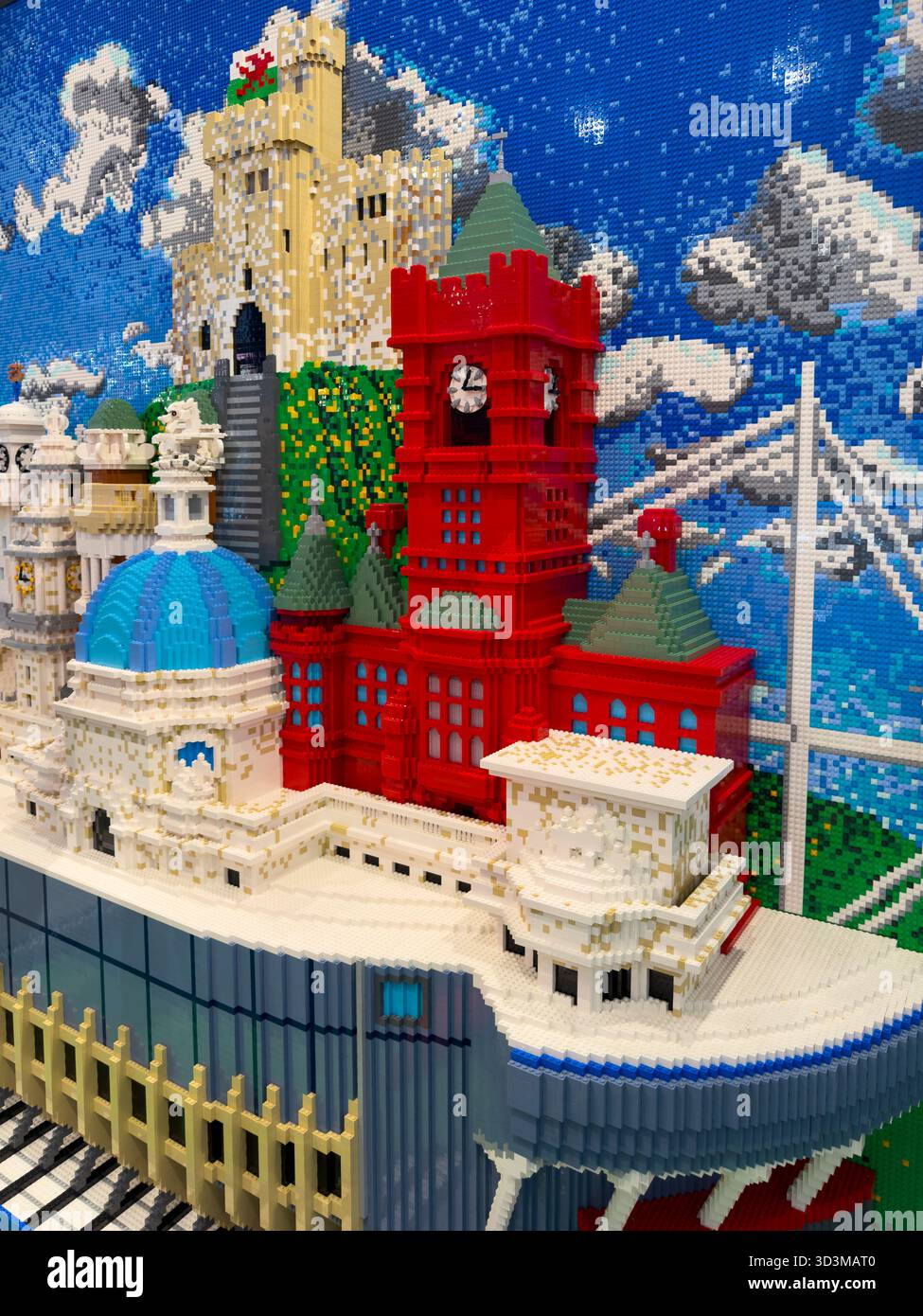 Welsh Dragon, LEGO sculpture, Cardiff, Wales, St David’s Dewi Sant, shopping centre, LEGO Store, public art, retail display, cultural icon - Smartphone Captured Stock Image