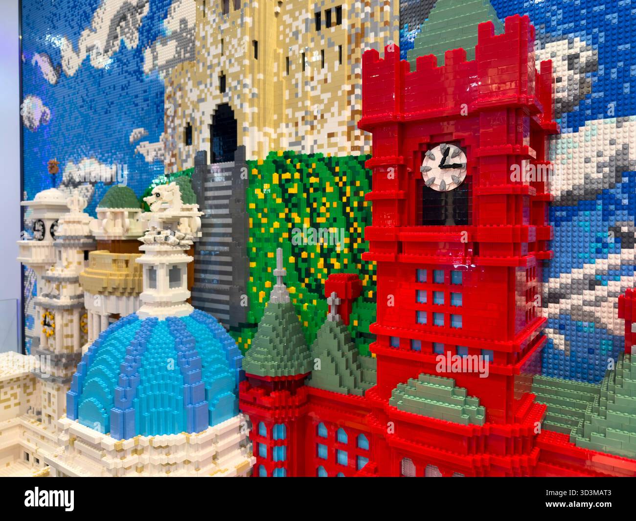 Welsh Dragon, LEGO sculpture, Cardiff, Wales, St David’s Dewi Sant, shopping centre, LEGO Store, public art, retail display, cultural icon - Smartphone Captured Stock Image