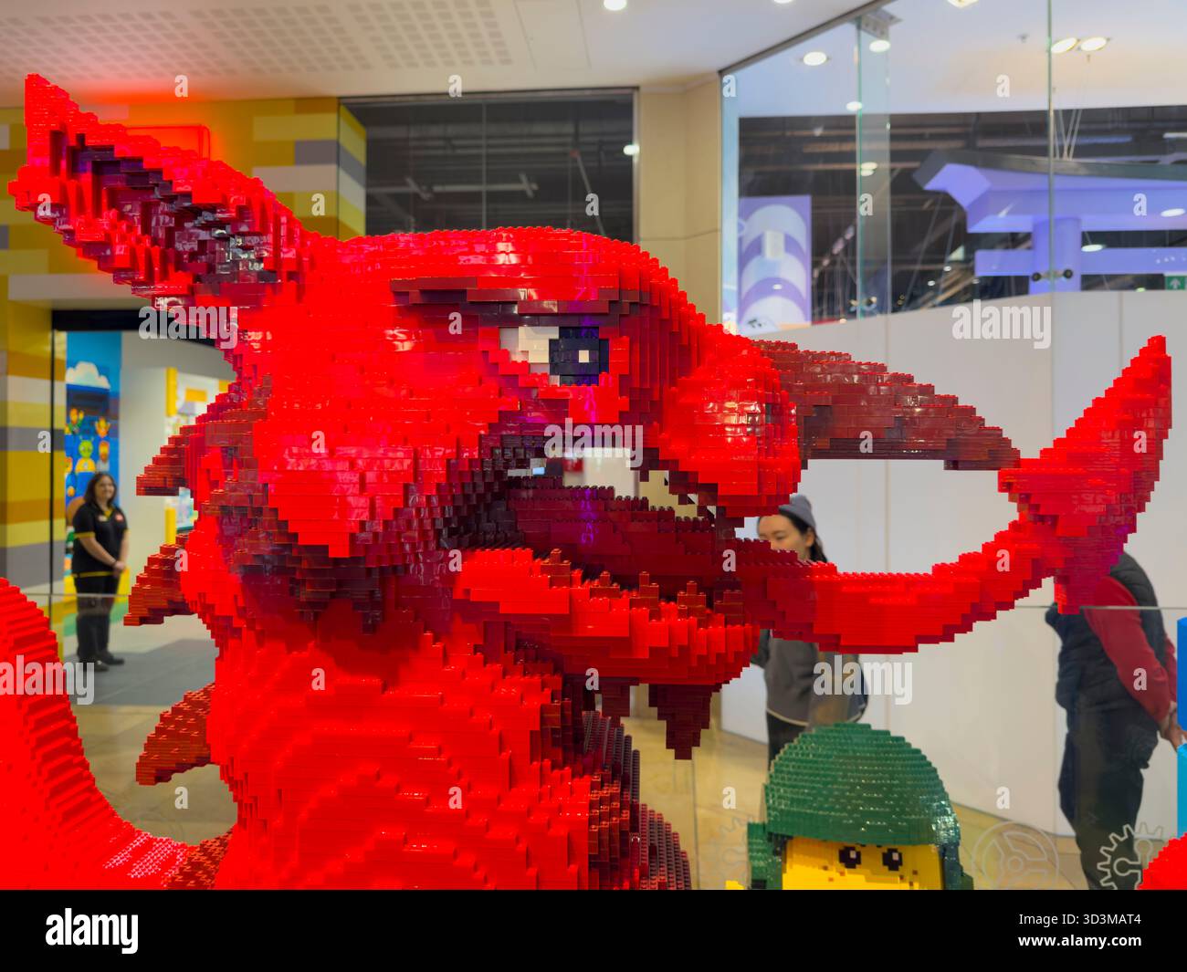 Welsh Dragon, LEGO sculpture, Cardiff, Wales, St David’s Dewi Sant, shopping centre, LEGO Store, public art, retail display, cultural icon - Smartphone Captured Stock Image