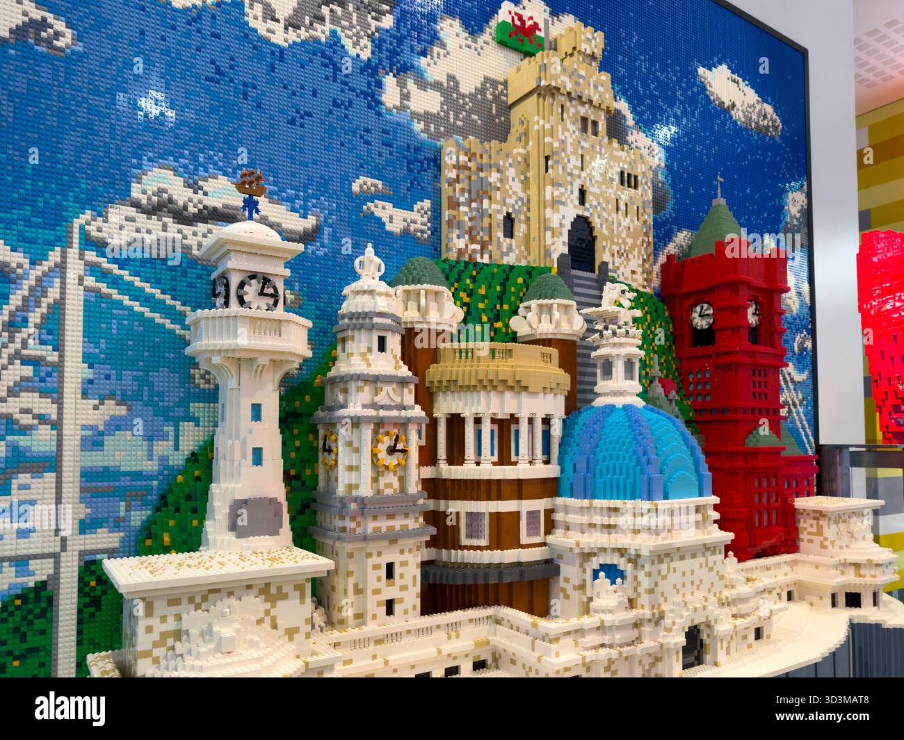 Welsh Dragon, LEGO sculpture, Cardiff, Wales, St David’s Dewi Sant, shopping centre, LEGO Store, public art, retail display, cultural icon - Smartphone Captured Stock Image