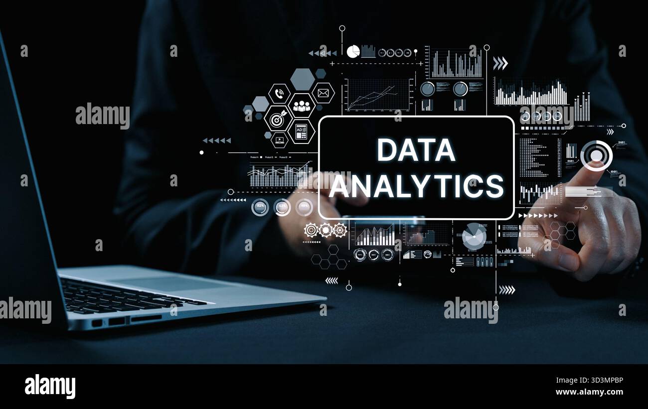 Data analytics and big data strategy for real-time analytics, predictive data modeling, business intelligence analytics, and data-driven decision Stock Photo