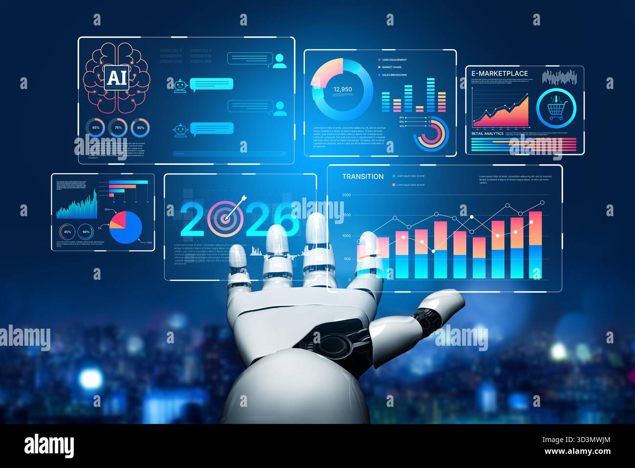AI powers data analytics with predictive insights, smart dashboards, and real-time modeling for strategic decision-making. Artificial intelligence Stock Photo
