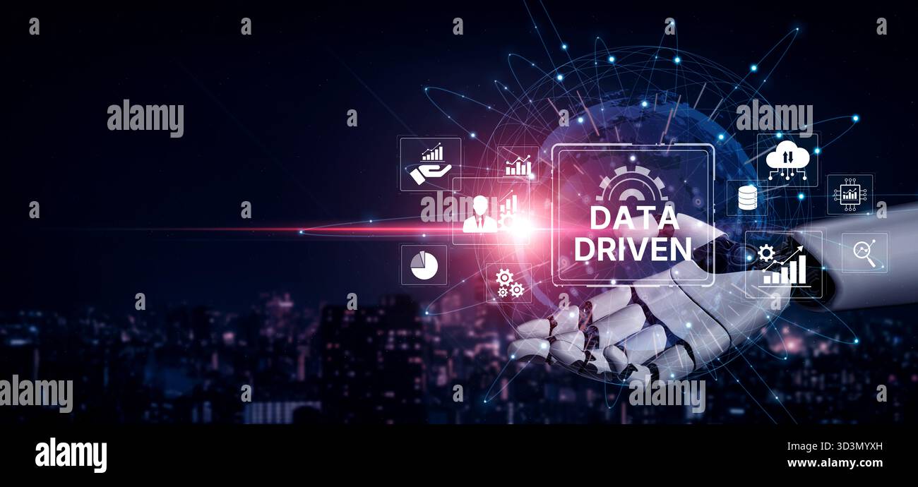 AI drives data-driven decisions with intelligent analytics, smart data visualization, and cloud-based tools that process, interpret, and guide Stock Photo