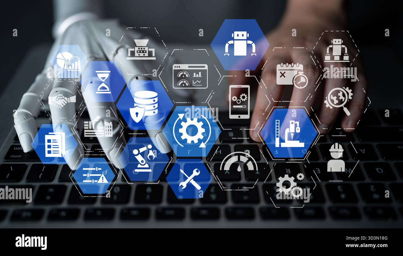 AI assisted predictive maintenance icons showing industry, automation ...