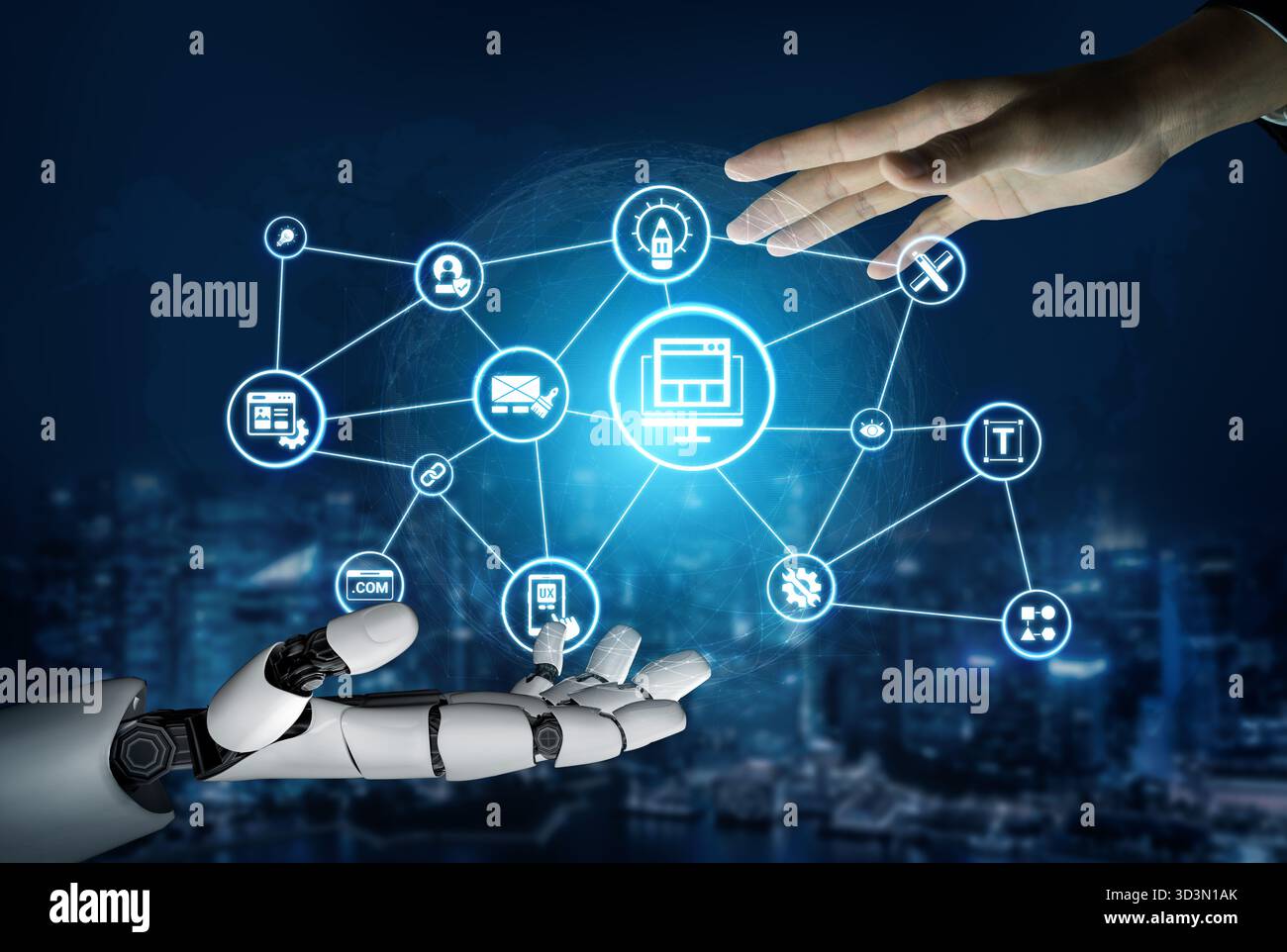 Artificial intelligence streamlines the website design process, from layout to coding. AI tools help create an optimal user experience, enhancing Stock Photo