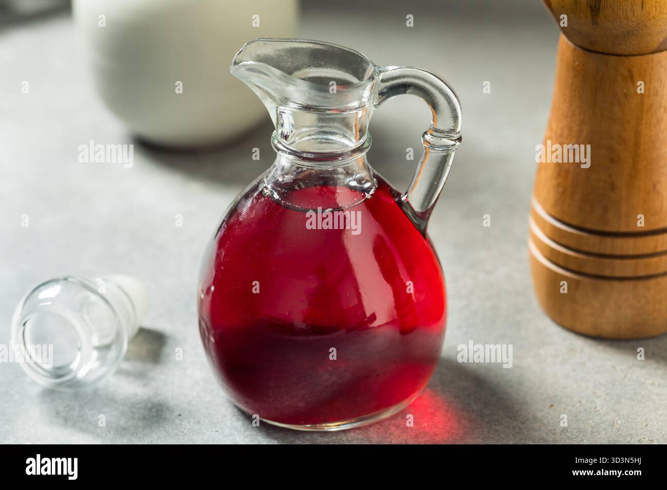 Organic Red Wine Vinegar in a Decanter Stock Photo
