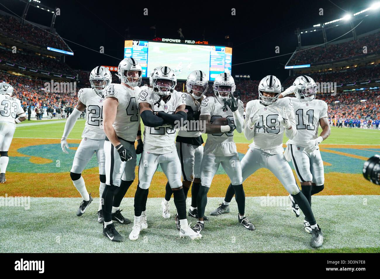 The Las Vegas defense celebrate Las Vegas Raiders cornerback Kyu Blu ...