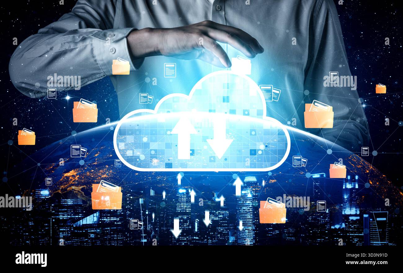 Cloud computing enables digital growth with secure data storage, scalable infrastructure, and strategic cloud-based business solutions. Vouch Stock Photo