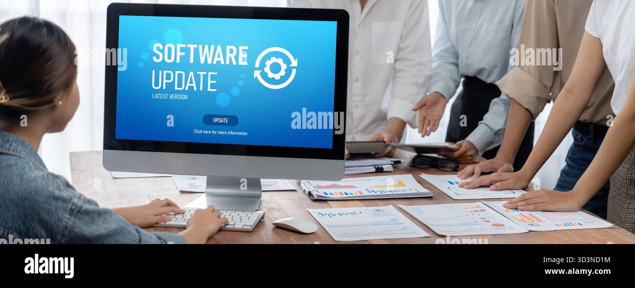 Software update on computer for brisk version of device software upgrade Stock Photo
