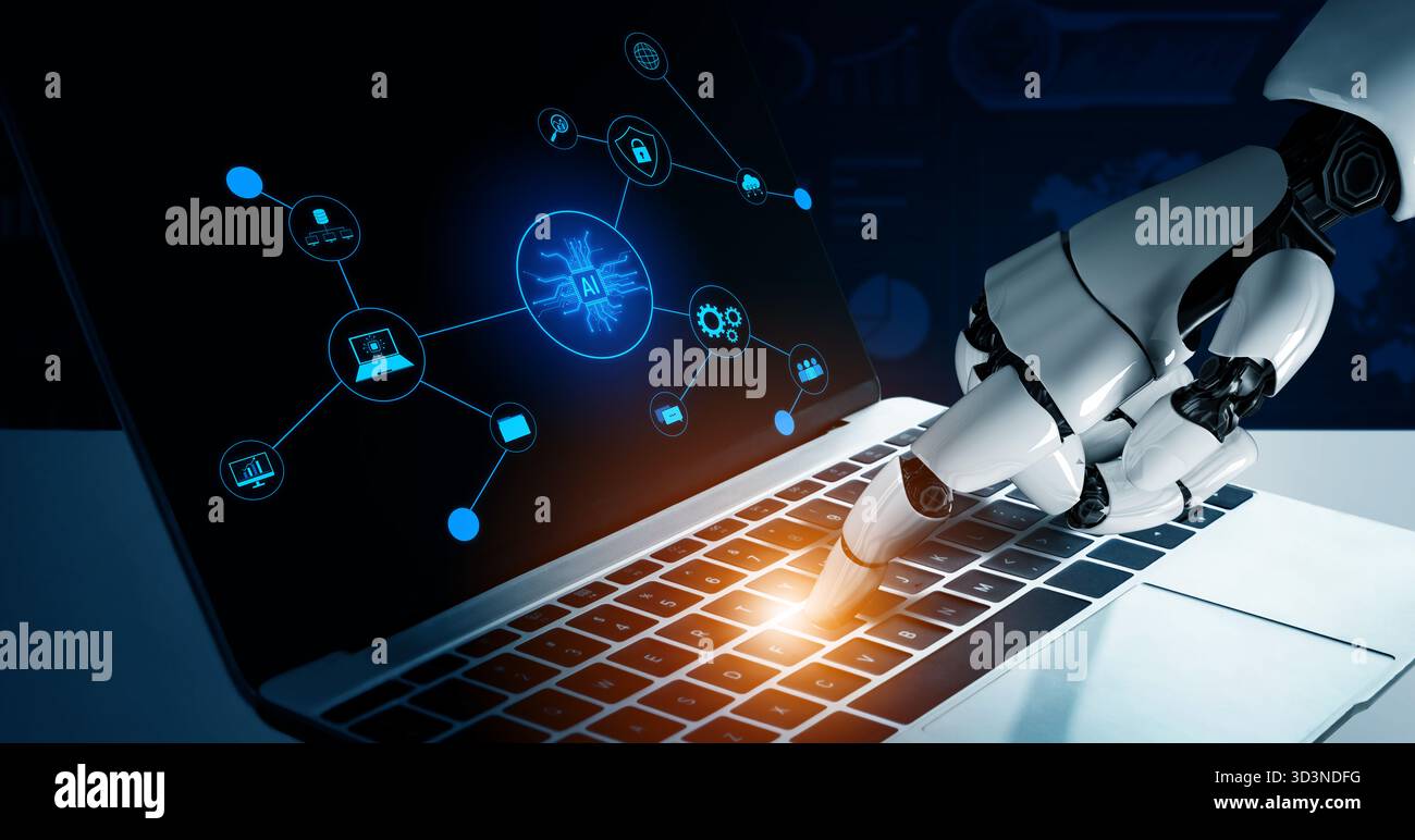 AI powers intelligent networks by linking data, enhancing real-time analytics, securing communication, and improving system efficiency and automation Stock Photo