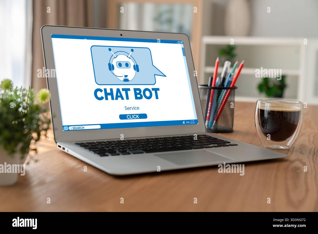 Chatbot software application for modish online business that automatically reply to customer questions Stock Photo