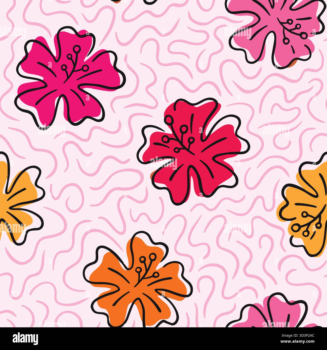 Abstract Hibiscus seamless pattern. Vector illustration flat design background. Stock Vector