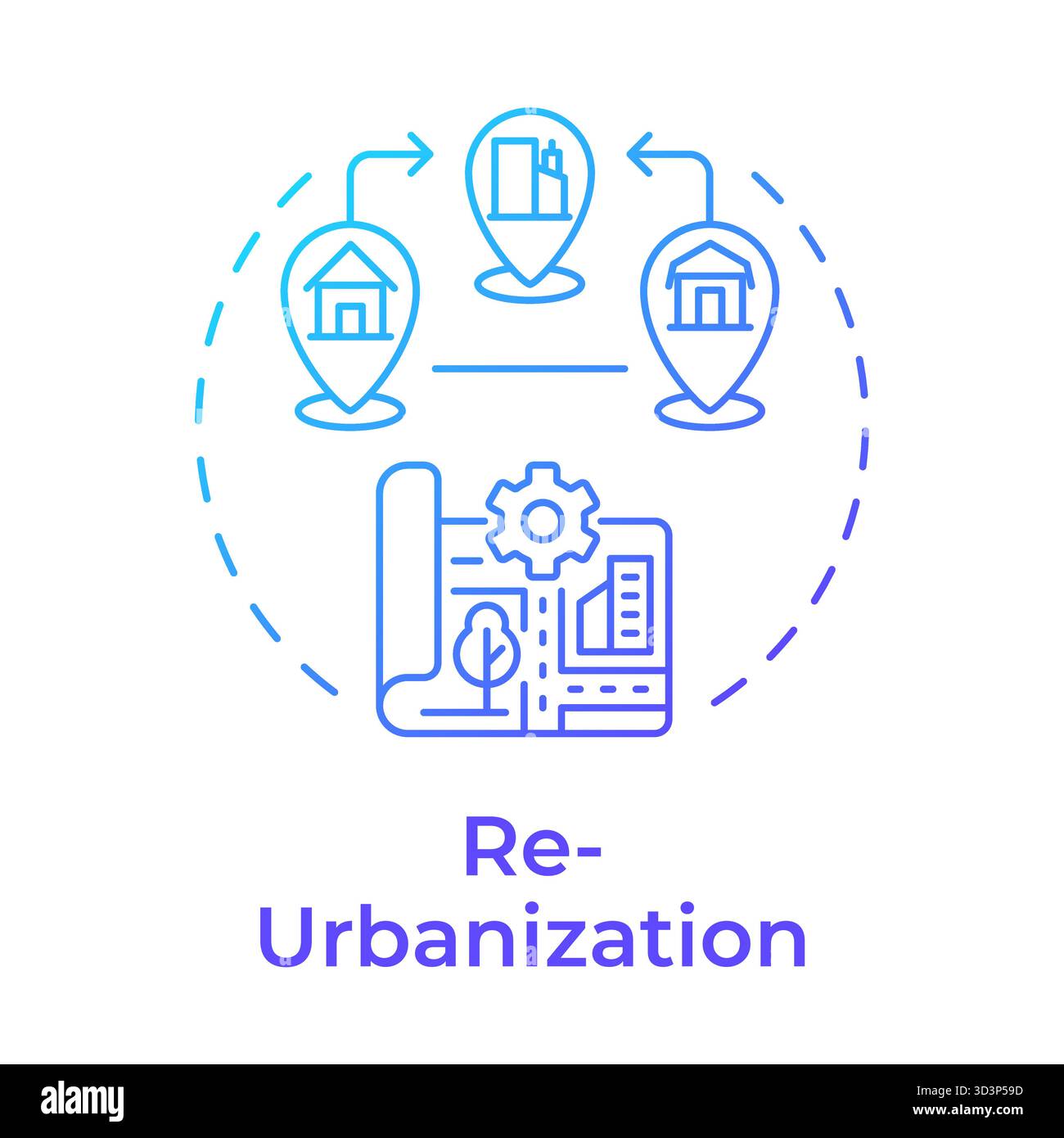 Reurbanization blue gradient concept icon Stock Vector