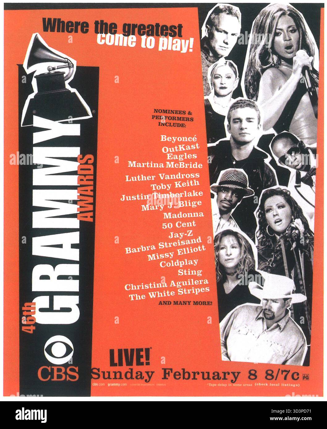 2004 46th Annual Grammy Awards ceremony at the Staples Center in Los Angeles, California, broadcast live on CBS promo Stock Photo