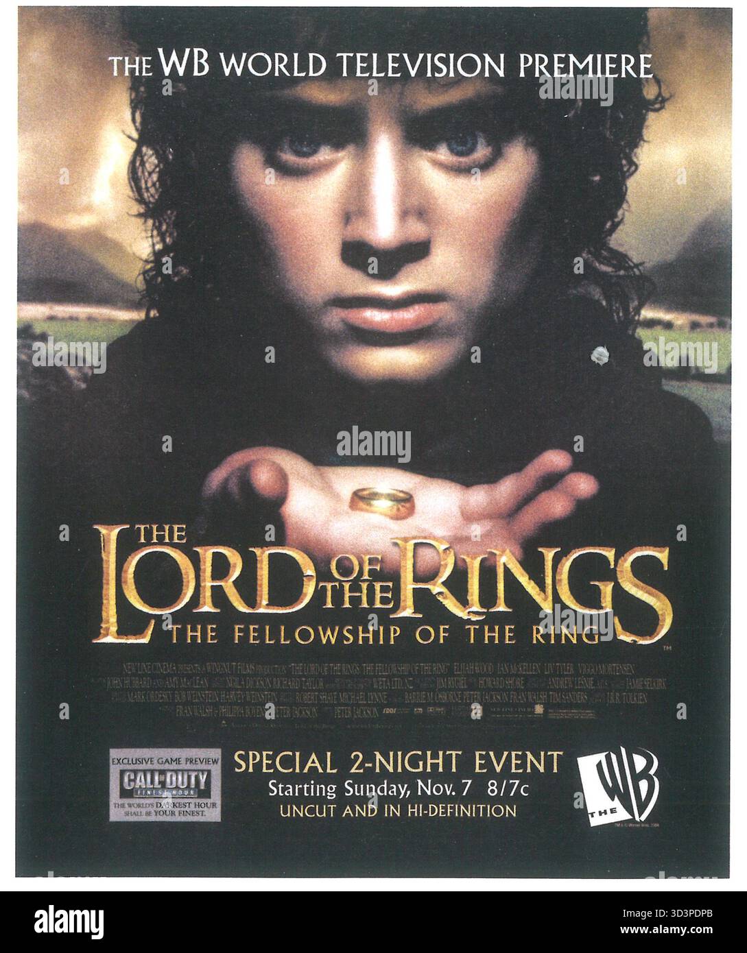 2004 The Lord of the Rings: The Fellowship of the Ring television premiere on The WB network, featuring Elijah Wood Stock Photo
