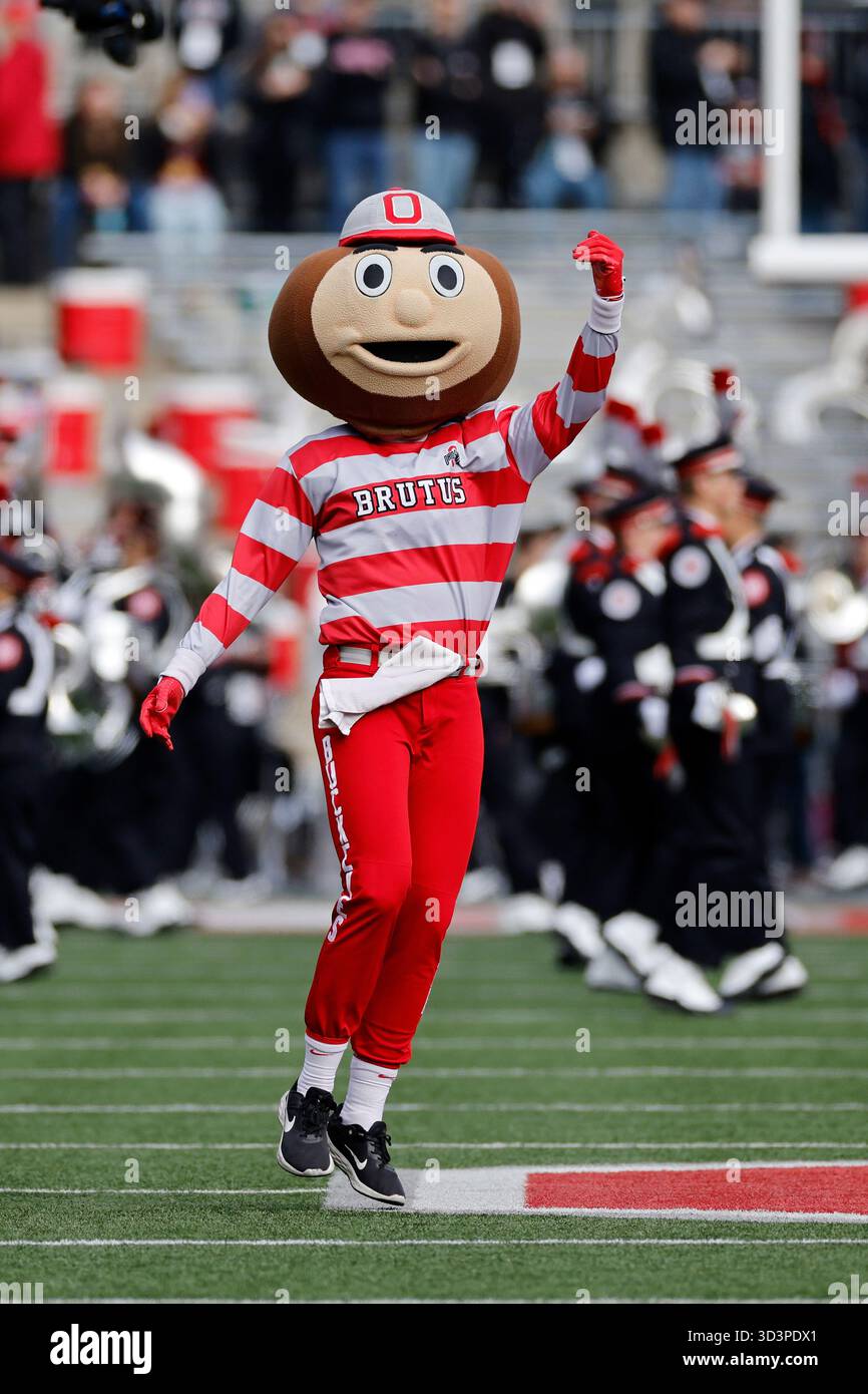 COLUMBUS, OH - NOVEMBER 01: Ohio State Buckeyes mascot Brutus Buckeye ...