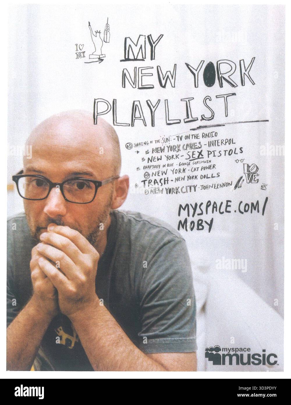 2008 Myspace Music ad featuring the American musician Moby, "My New York playlist" Stock Photo