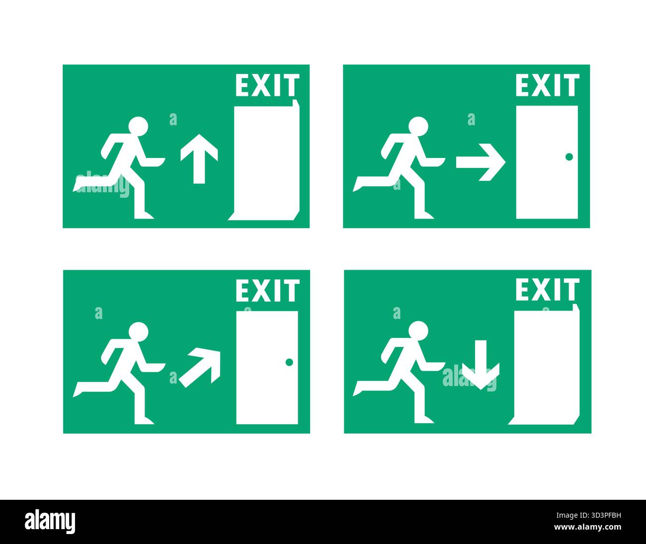 Emergency exit signs logo vector illustration set running man. Stock Vector