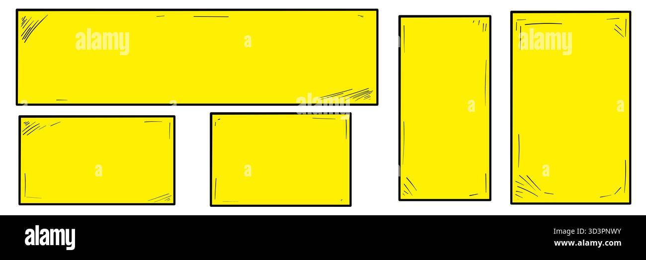 illustration: yellow rectangular sign board backgrounds set isolated on white Stock Photo