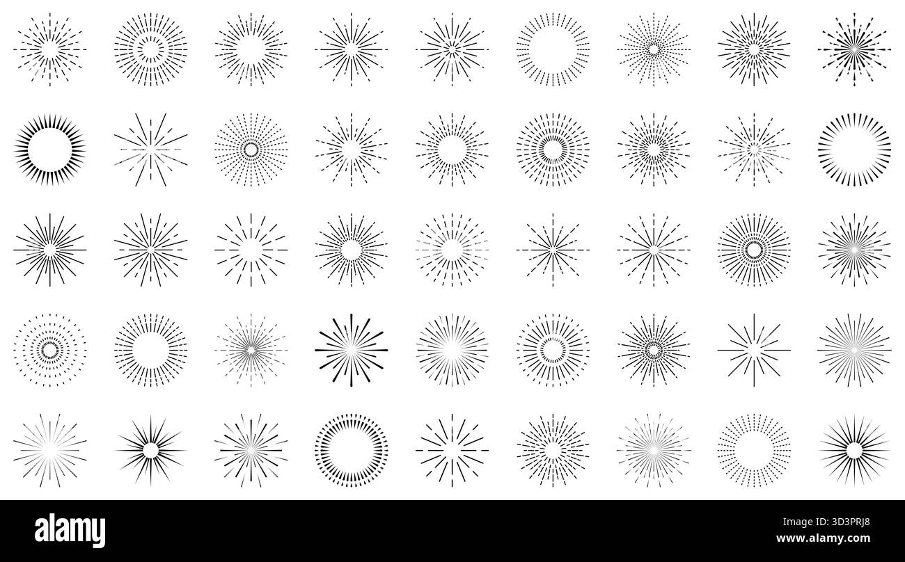 Sunburst set, sunbeam vector icons, sun rays symbol collection on ...