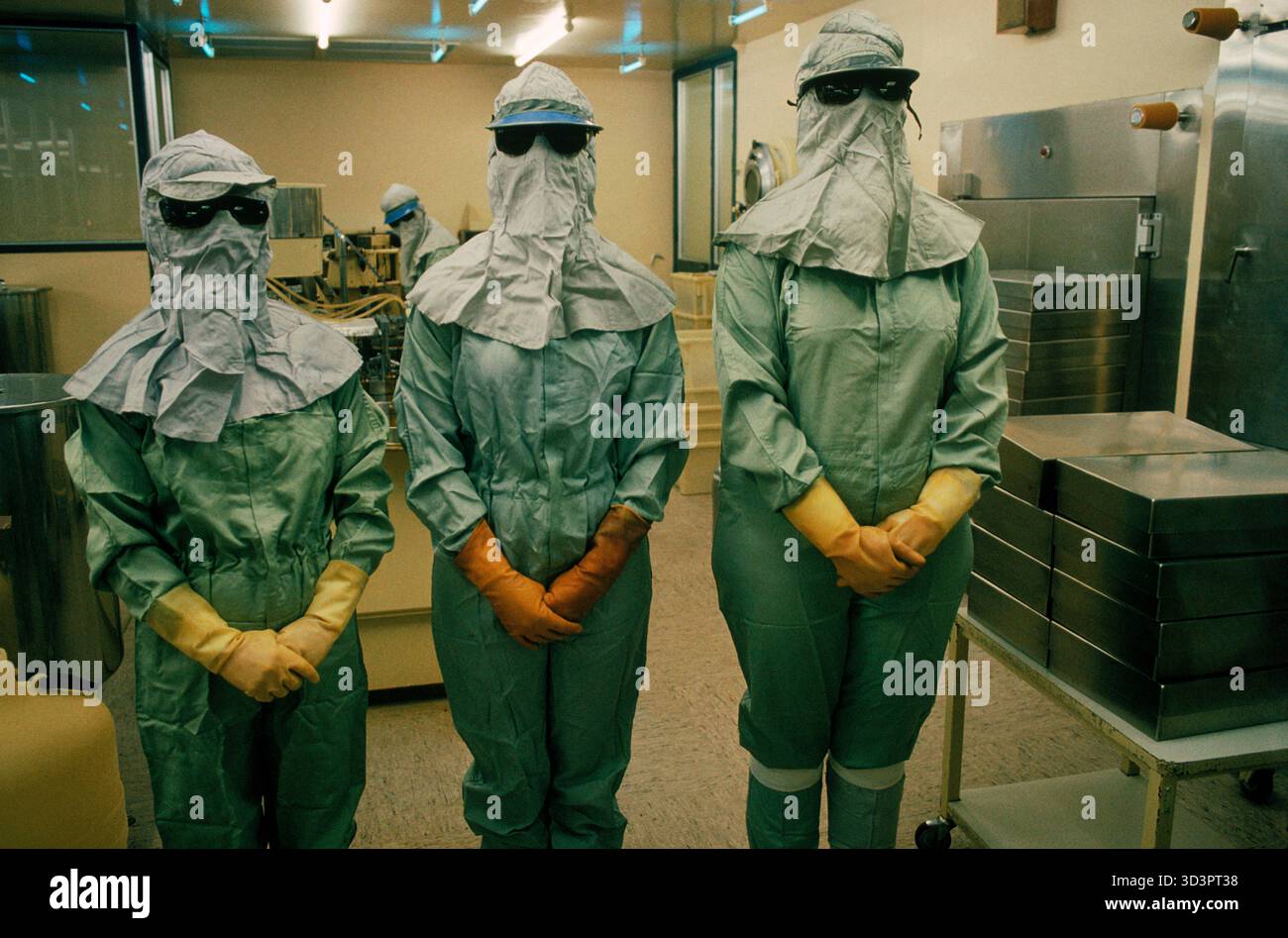 People dressed in sterile suits, Barcelona, Spain. Stock Photo