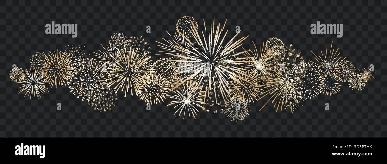 Fireworks border on isolated background. New Year horizontal vector ...