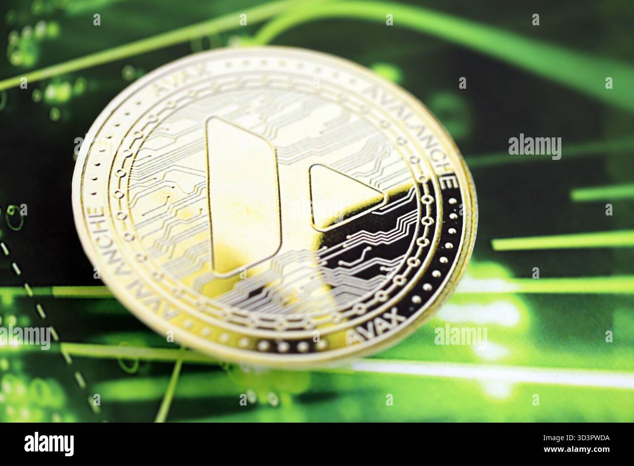 KYIV, UKRAINE - OCTOBER 9, 2025 Avalanche AVAX cryptocurrency coin sticker  on futuristic blue chart banner. Concept of modern crypto money Stock Photo  - Alamy