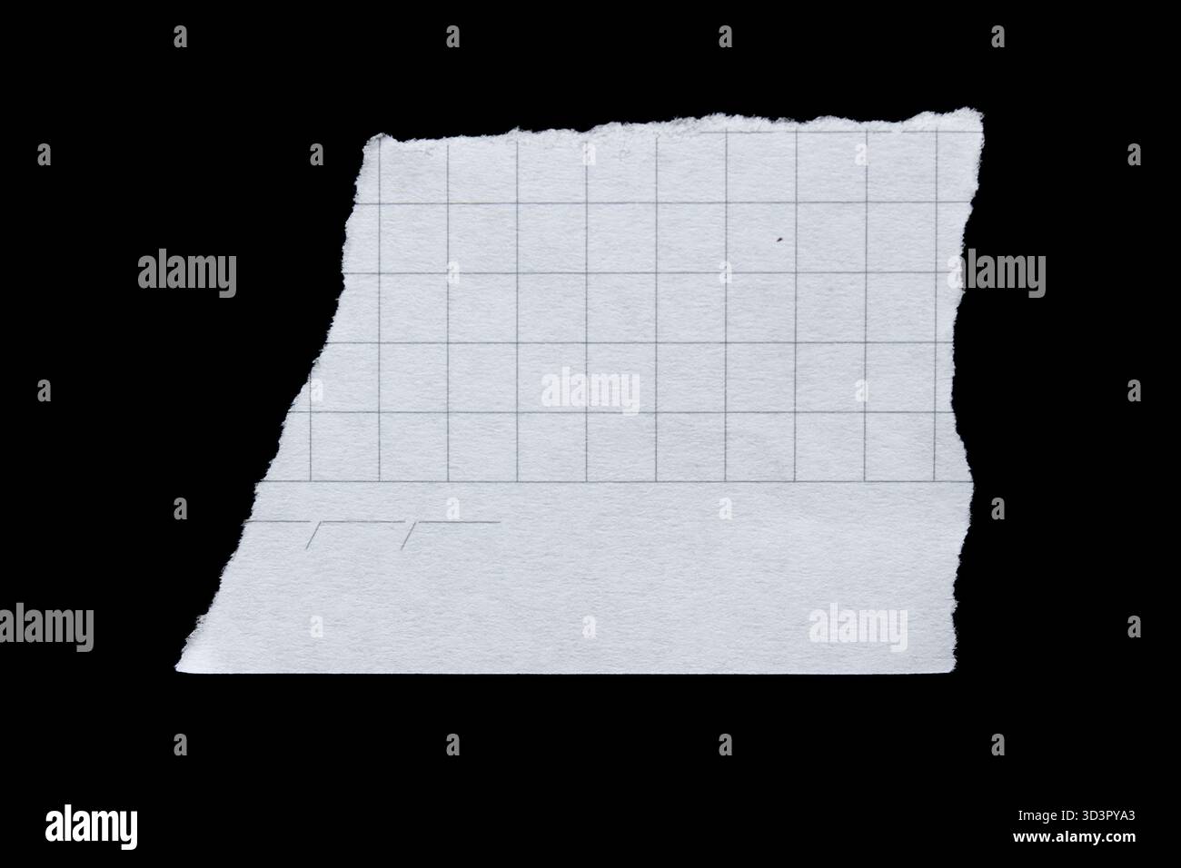 Torn graph paper piece isolated on black background Stock Photo