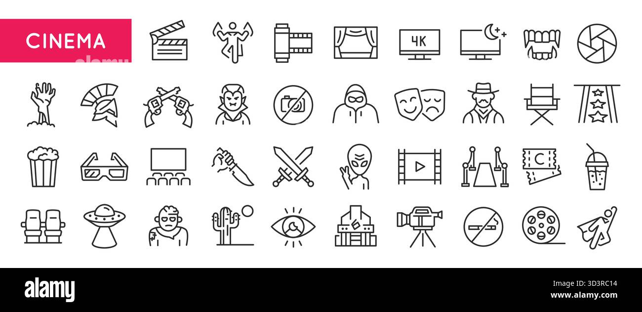 Cinema Line Icons Set Stock Vector