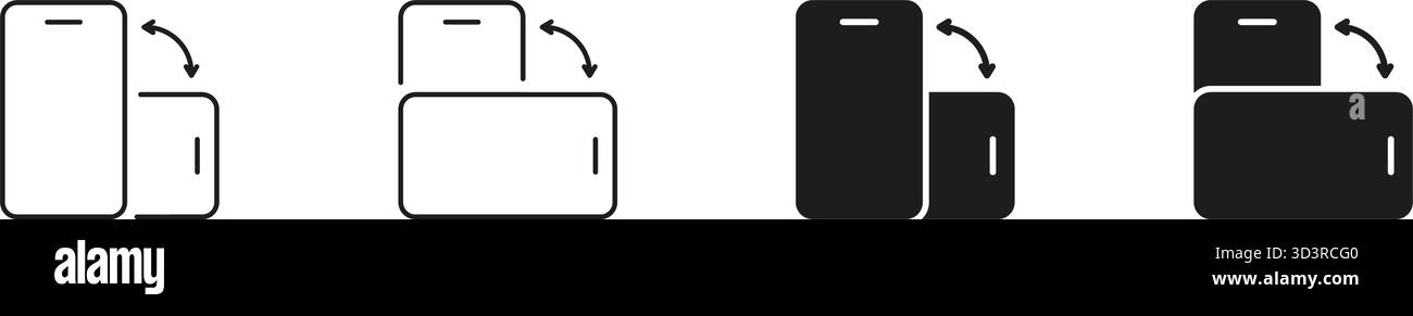 Smartphone Rotation Orientation Icon Set. Device Screen Rotation And Landscape To Portrait Mode Transition Symbol Collection. Mobile Interface Stock Vector