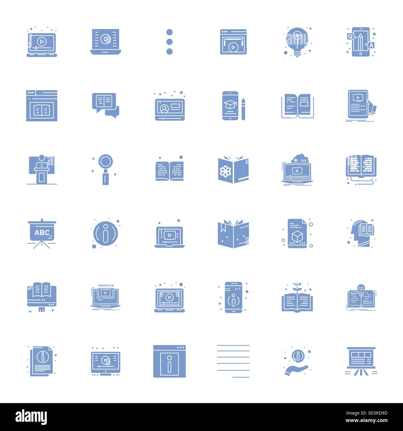 Set of 36 Filled Pixel Aligned vector icons themed around Tutorial ...
