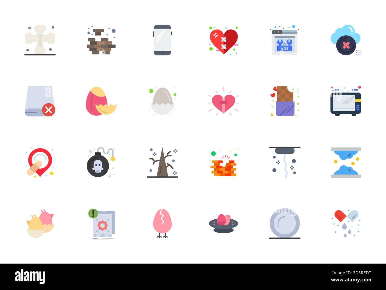 A clean collection of 24 Flat vector icons representing Broken ...