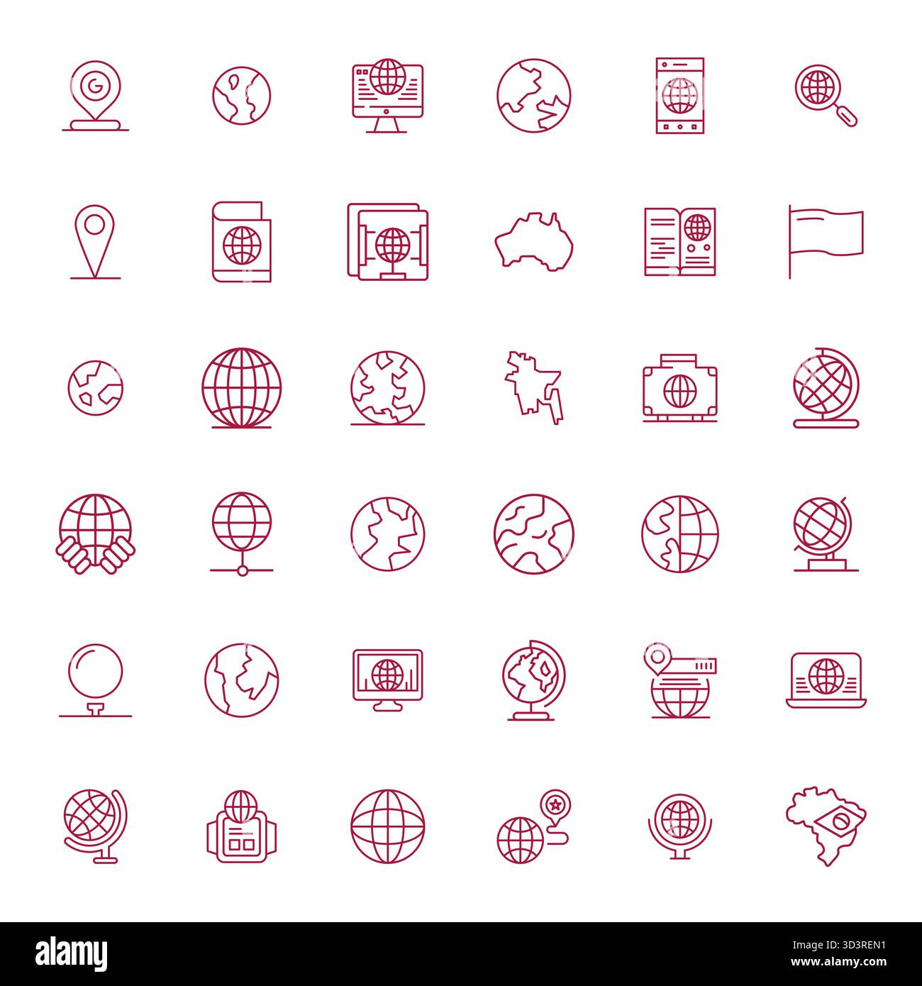 Explore 36 Bold Line Pixel Optimized vector icons in 64x64 resolution inspired by World Map. Perfect for web and app interfaces. Stock Vector