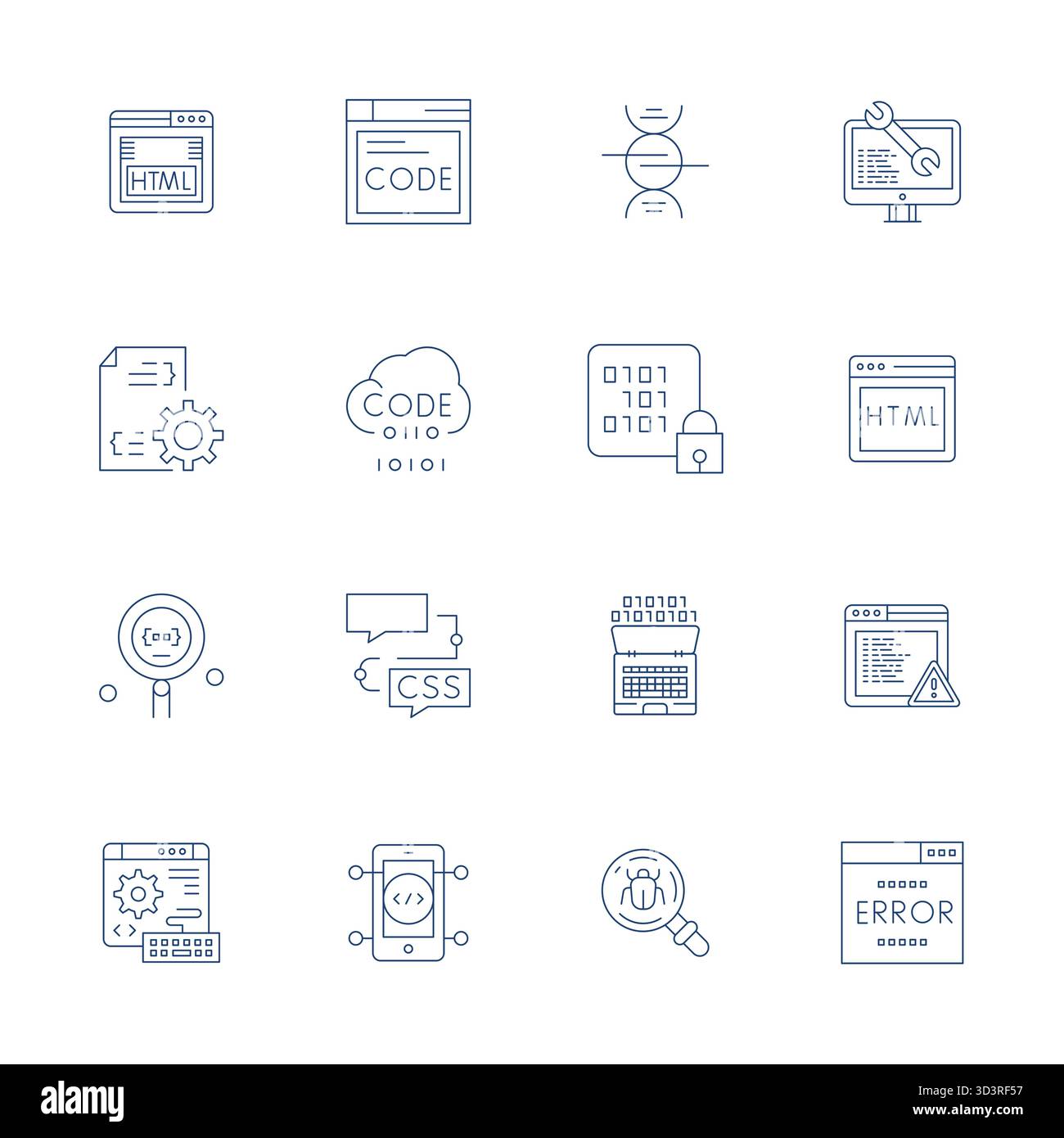 Intelligently designed 16 Pixel Aligned vector icons inspired by Code, created in Thin Line format at 64x64 for smart and efficient design workflows. Stock Vector