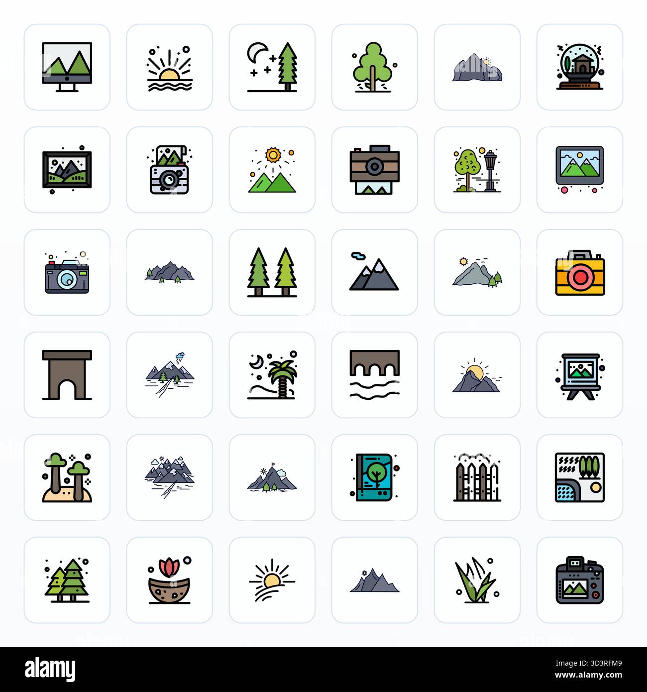 Meticulously crafted 36 Filled Line vector icons for Landscape ...