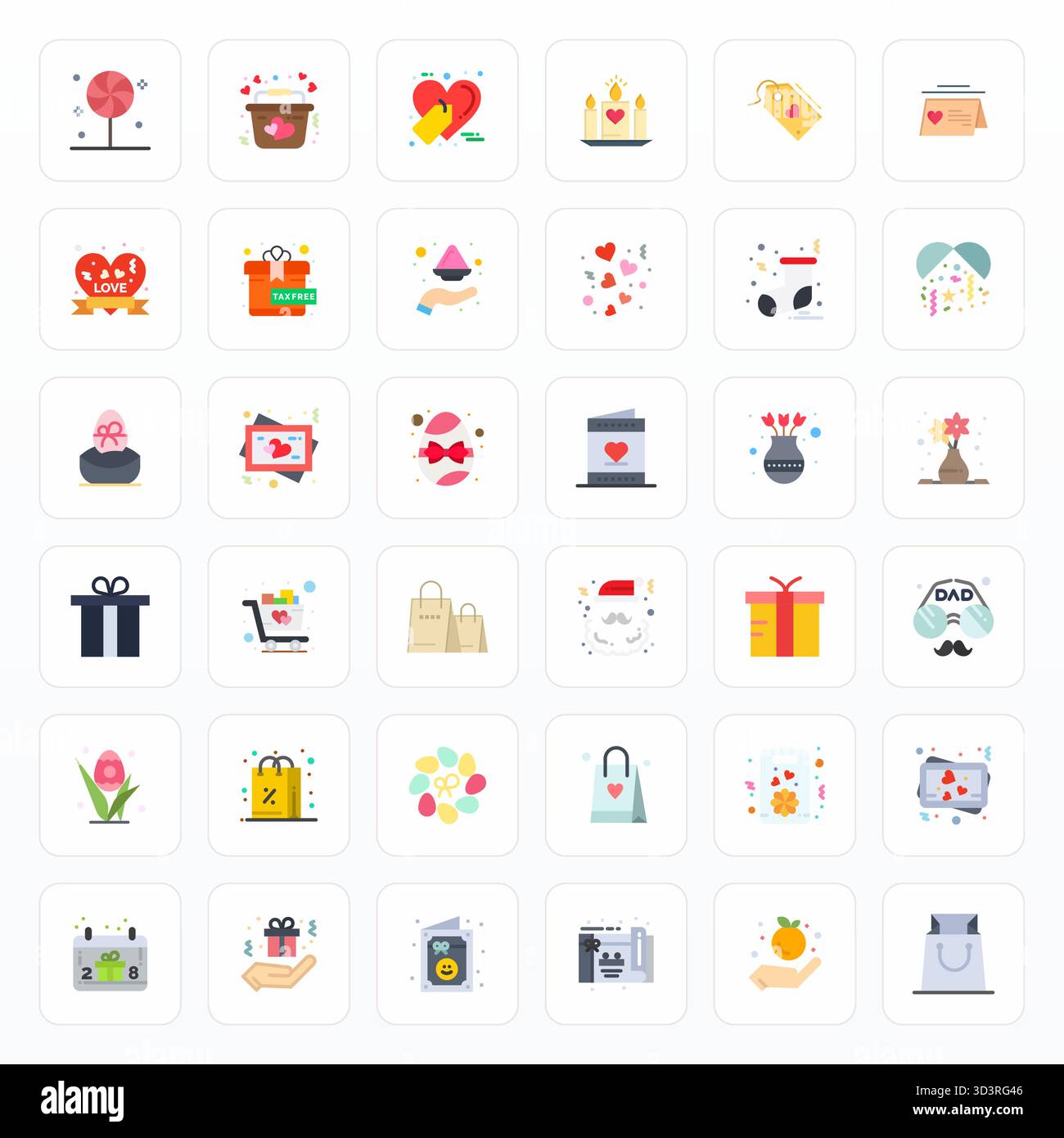 Advanced collection of 36 Pixel Optimized vector icons inspired by Gift, crafted in Flat with 128x128 optimization for superior visual performance. Stock Vector