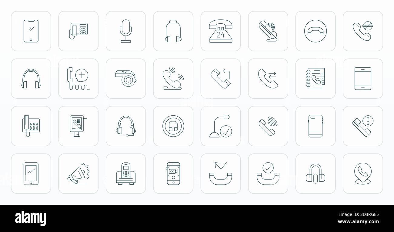 Ultimate collection of 32 vector icons representing Call in Thin Line ...
