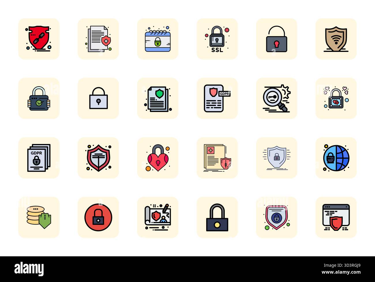 Masterfully created 24 vector icons representing Confidentiality in LineFilled design, featuring High Resolution Pixel Optimized resolution for except Stock Vector