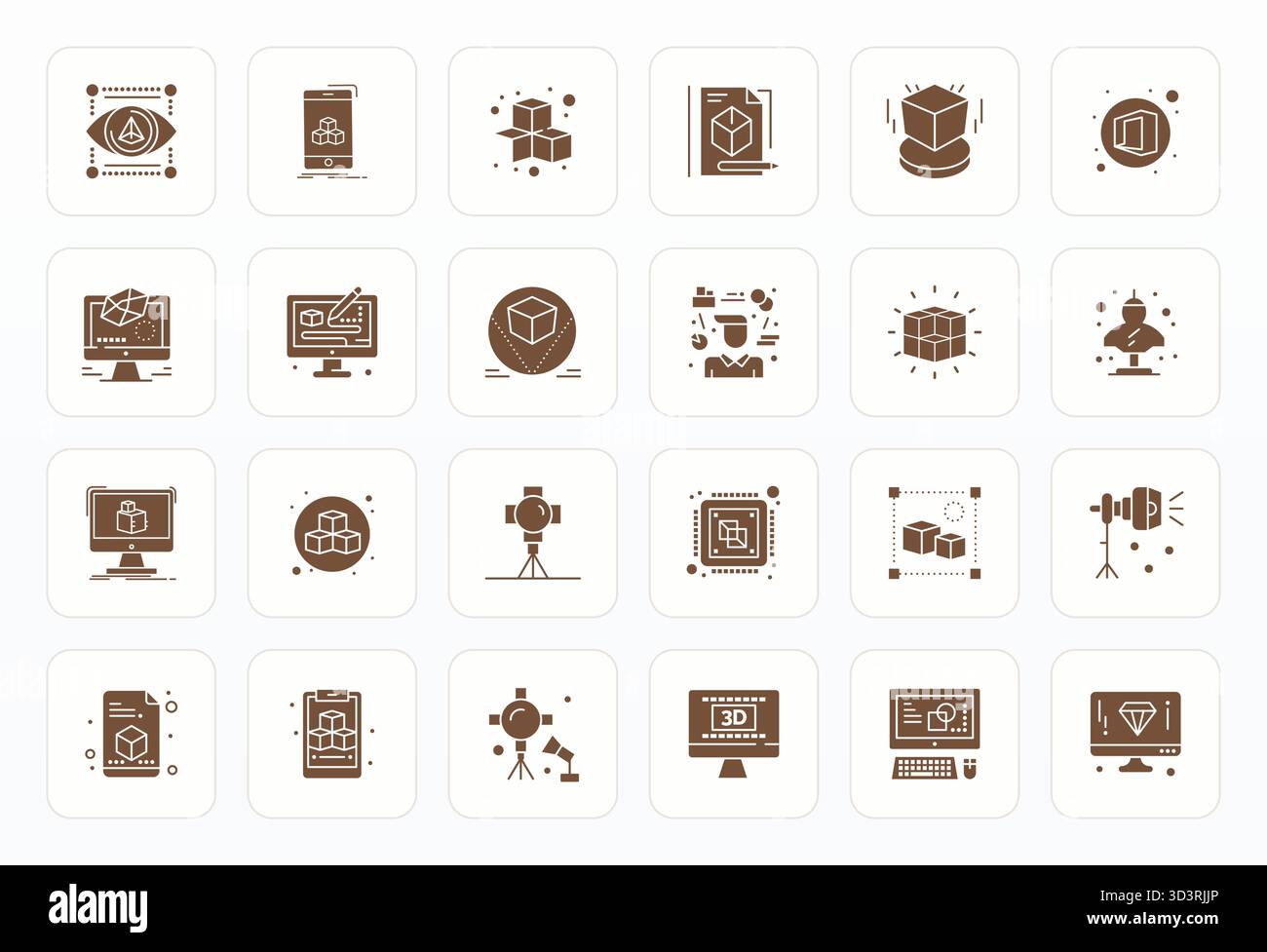Refined bundle featuring 24 Glyph vector icons for Modeling, optimized with 128x128 Display Perfect quality for elegant and functional design solution Stock Vector
