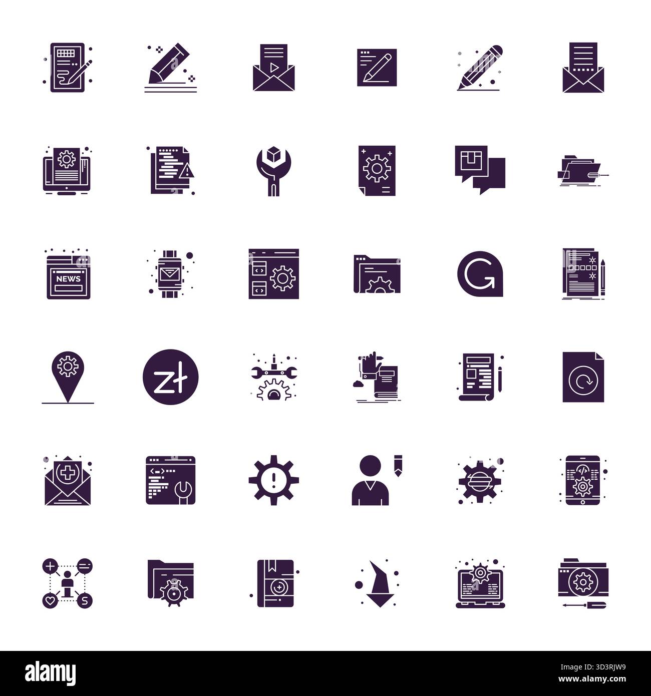 Future-ready pack of 36 vector icons themed around Update, showcasing Filled design with High Resolution Pixel Aligned clarity for innovative user int Stock Vector