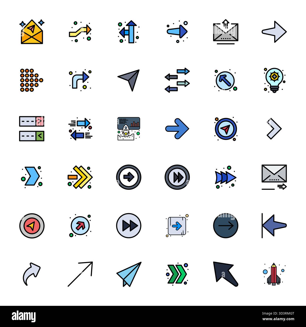 Streamlined set of 36 vector icons for Forward in Flat Line Filled aesthetic, featuring 64x64 PIXEL Perfect resolution for seamless user experiences. Stock Vector
