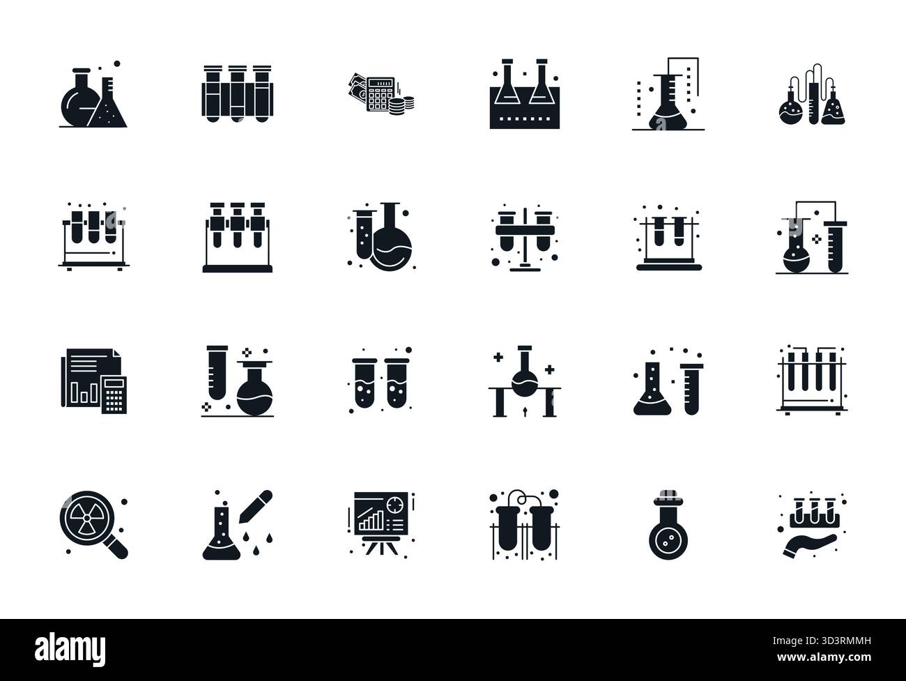 Masterfully created 24 vector icons representing Analysis Tools in Filled design, featuring 128x128 Display Perfect resolution for exceptional visual Stock Vector