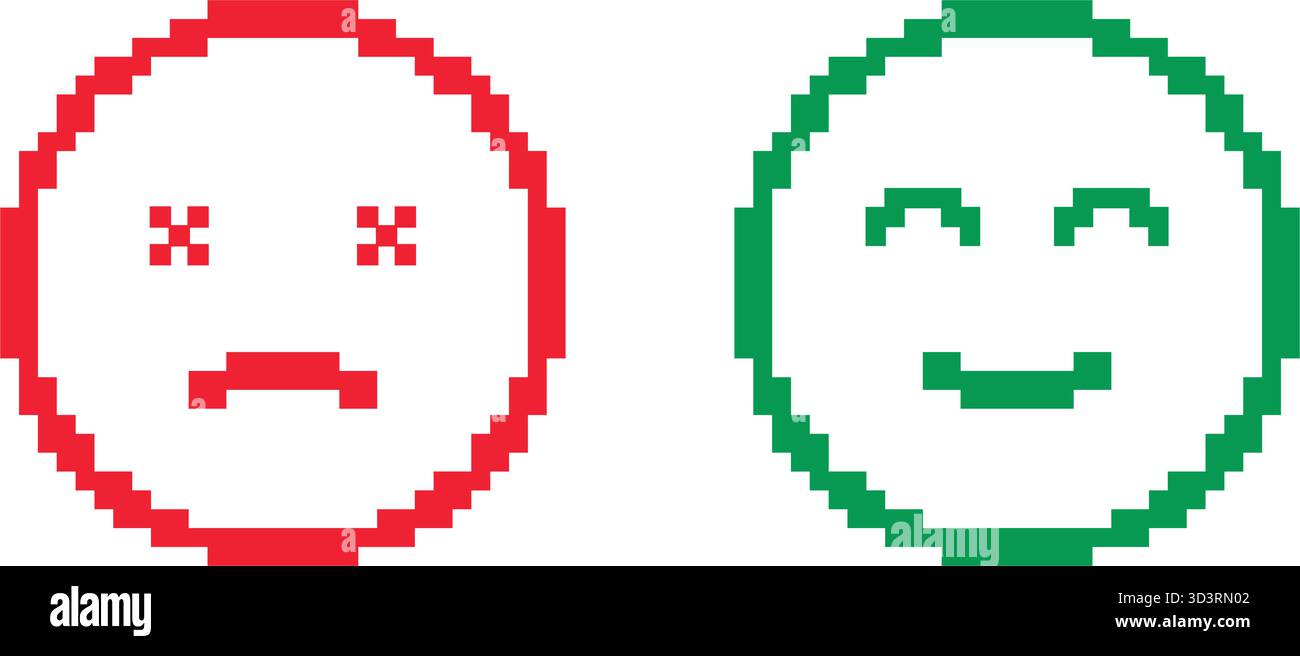 Red Sad Face And Green Happy Face Pixel Art Icon Set. Emotional ...