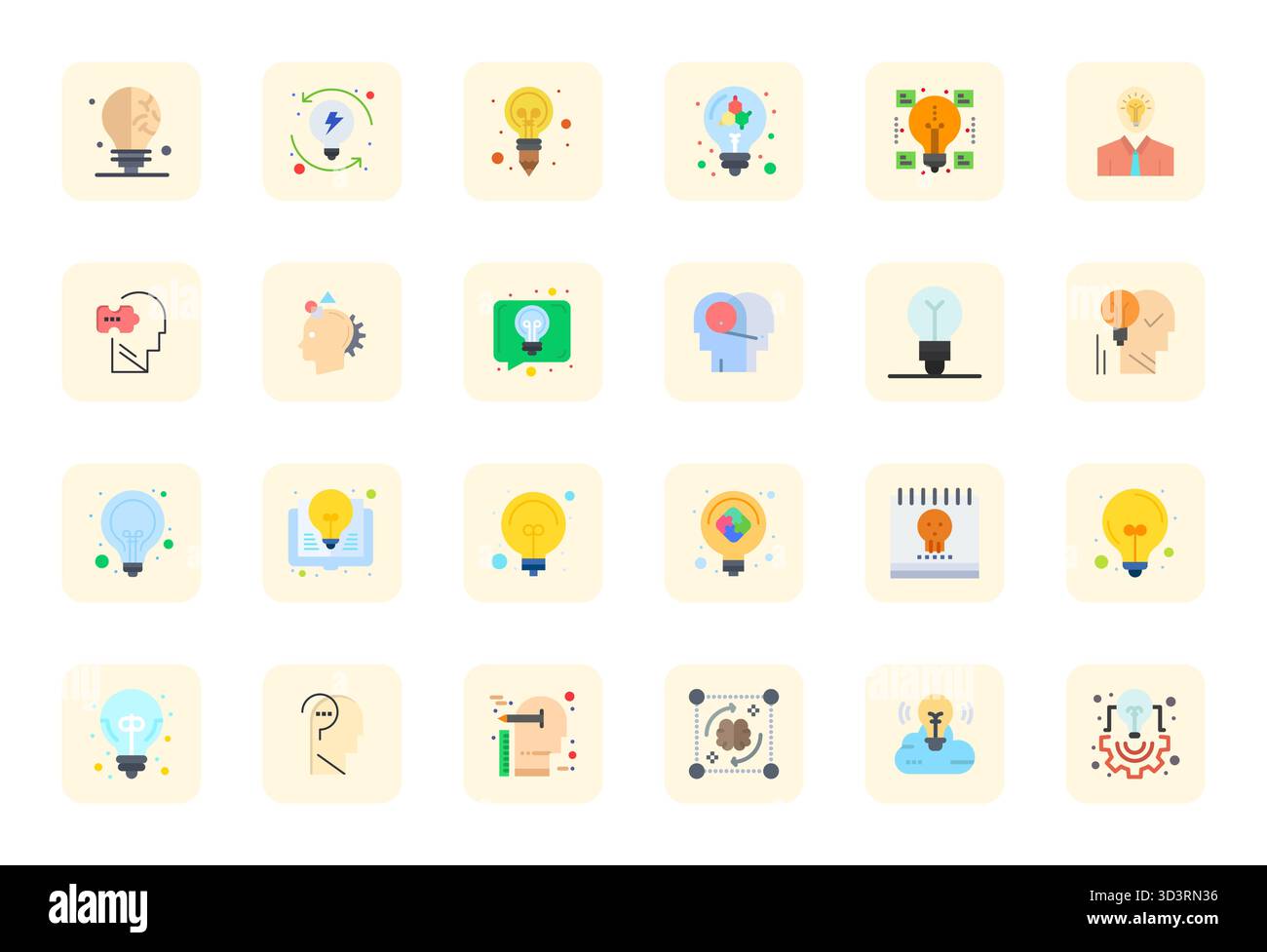 Refined bundle featuring 24 Flat vector icons for Brainstorming, optimized with 256x256 Grid Fitted quality for elegant and functional design solution Stock Vector