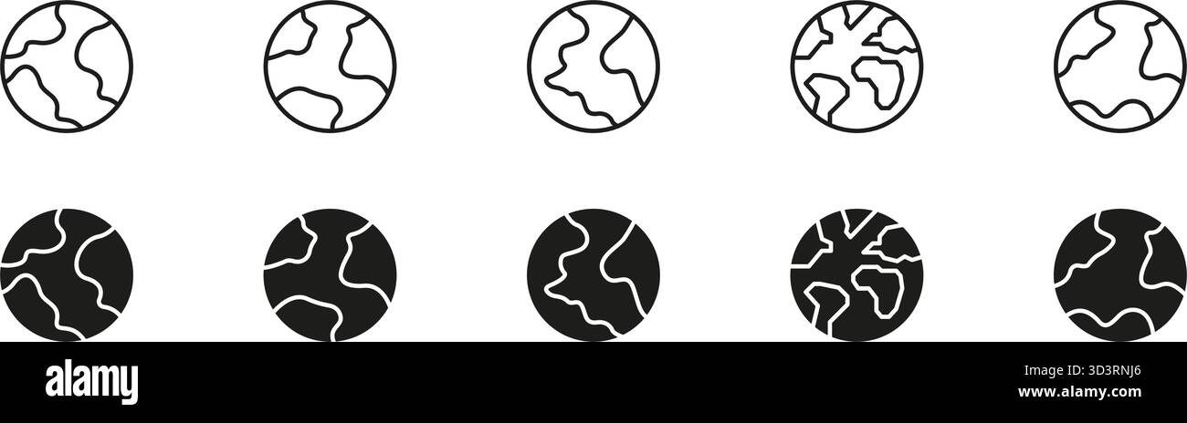 Earth Globe Line And Solid Icon Set. Global Connectivity, Geography ...