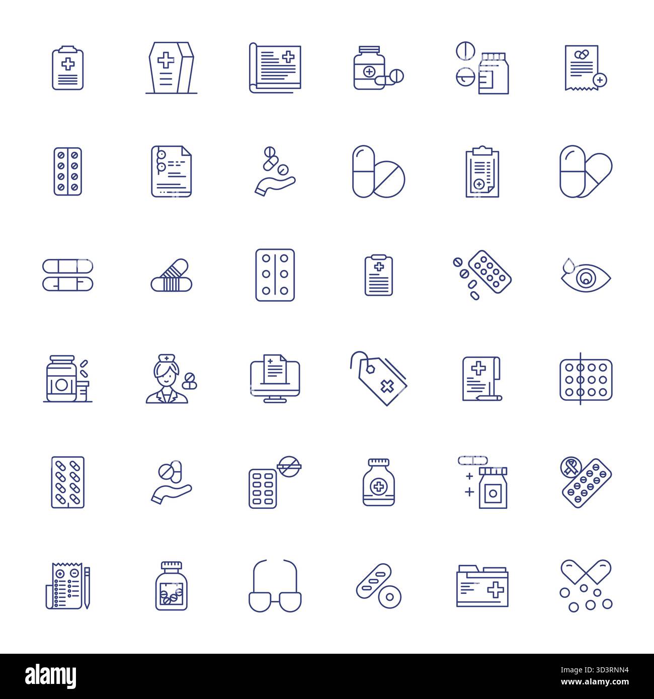 High-performance collection of 36 Bold Line vector icons for Prescription, engineered with 128x128 PIXEL Perfect resolution for optimal user interface Stock Vector